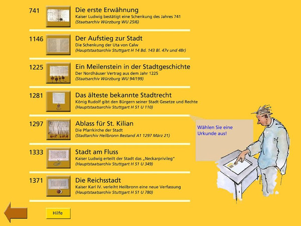 Auf dem Touchscreen präsentierte Urkunden zur Stadtentwicklung (Foto Stadtarchiv Heilbronn)