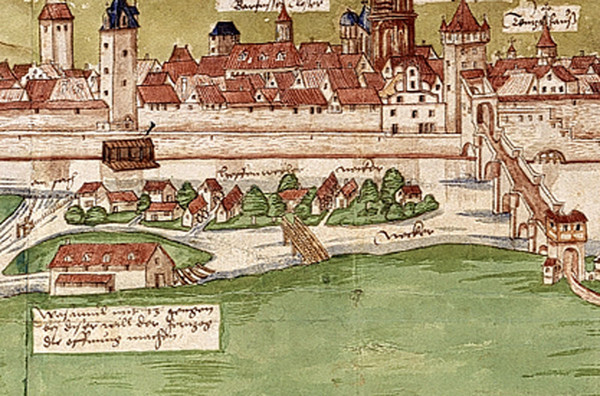 Die älteste bekannte Ansicht von Heilbronn (Ausschnitt); 1554/57
(Stadtarchiv Heilbronn)