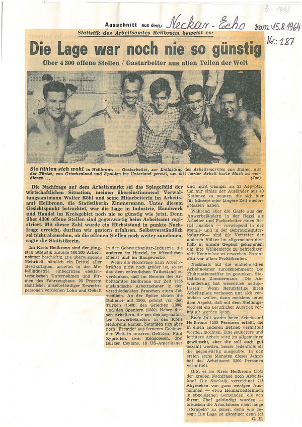 Bericht im Neckar-Echo vom 15. August 1964 (Stadtarchiv Heilbronn)