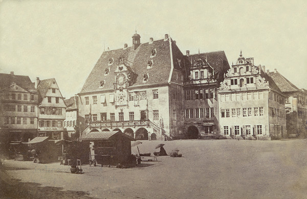 Das Heilbronner Rathaus mit neuer Kanzlei und Syndikatshaus; 1880
(Stadtarchiv Heilbronn)