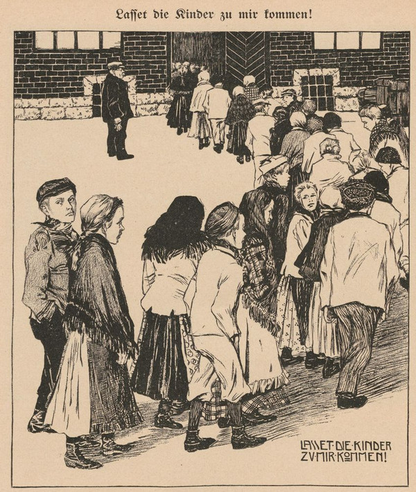 Karikatur aus der sozialdemokratischen Satirezeitschrift Der Wahre Jacob, Nr. 506, 1905