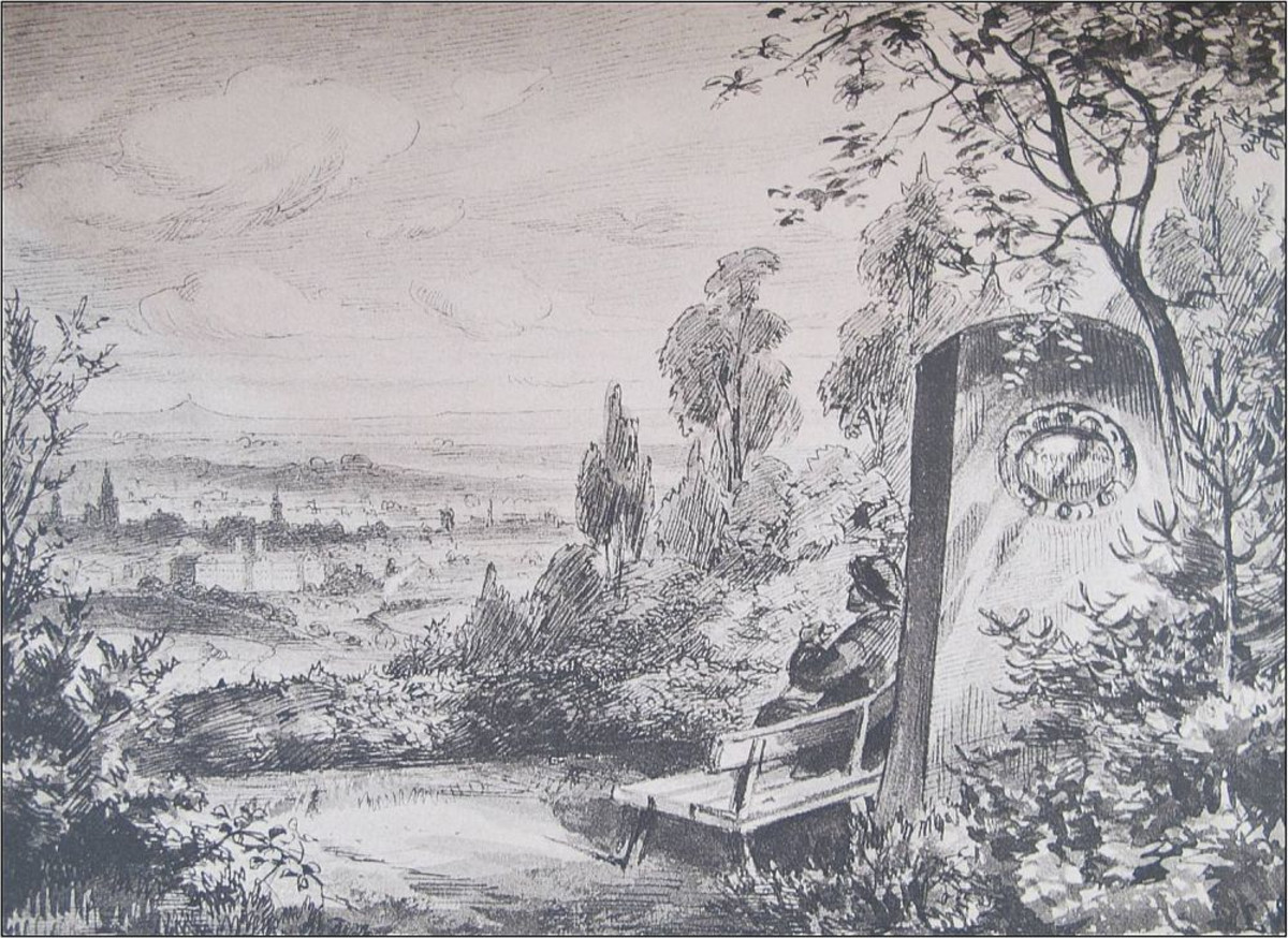 Feyerabendruhe, Zeichnung des Heilbronner Künstlers Julius Sizler (Festschrift Verschönerungsverein, 1888)