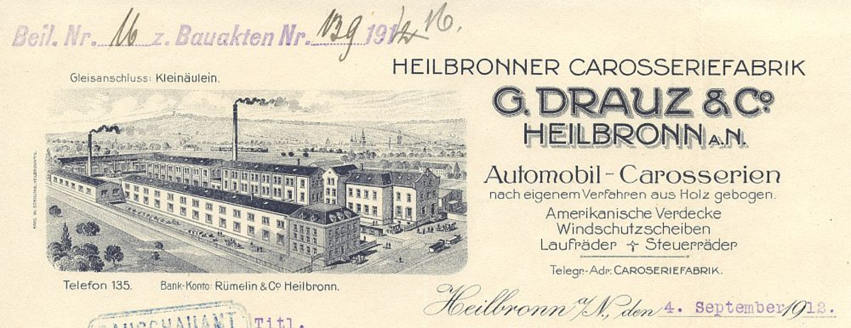Briefkopf der Firma Drauz (Stadtarchiv Heilbronn E002-856) Briefkopf der Firma Drauz (Stadtarchiv Heilbronn E002-856)
