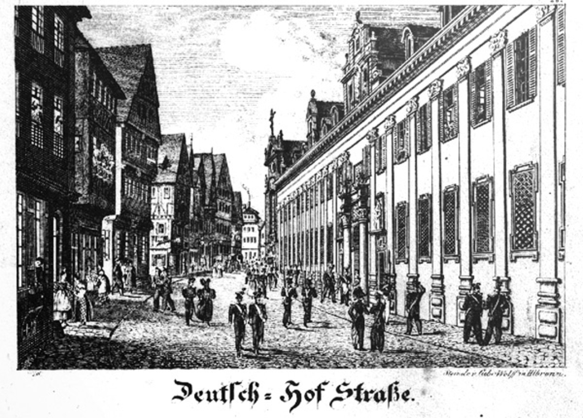 Der Deutschhof in Heilbronn als Kaserne; um 1840 (Stadtarchiv Heilbronn) Der Deutschhof in Heilbronn als Kaserne; um 1840
(Stadtarchiv Heilbronn)