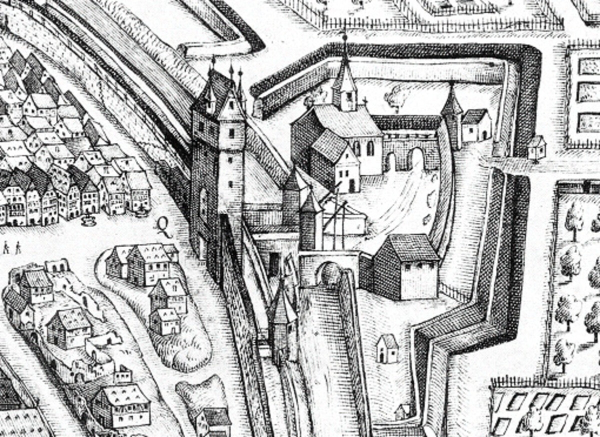 Fleinertor; 1658 Stadtansicht von Johann Sigmund Schlehenried (Ausschnitt) (Stadtarchiv Heilbronn) Fleinertor; 1658
Stadtansicht von Johann Sigmund Schlehenried (Ausschnitt)
(Stadtarchiv Heilbronn)
