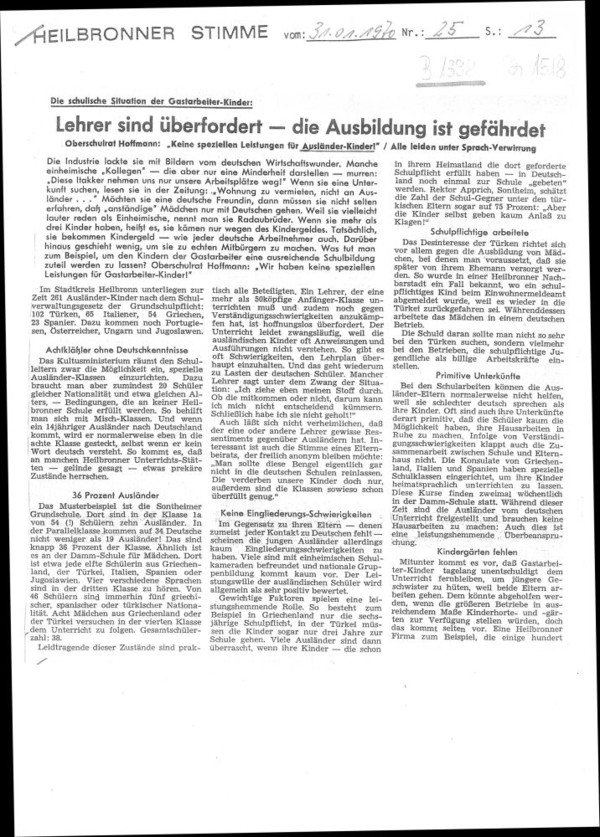 Bericht der Heilbronner Stimme vom 31. Januar 1970 (Heilbronner Stimme - www.stimme.de)