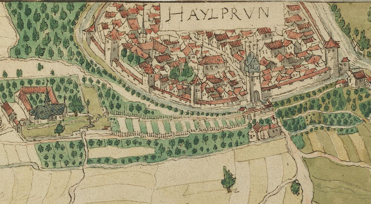 "Haylprun" Ansicht Heilbronn aus der Vogelperspektive (Ausschnitt) von Hans Peter Eberlin "HPE", 1578 (Stadtarchiv Heilbronn E005-161) "Haylprun" Ansicht Heilbronn aus der Vogelperspektive (Ausschnitt) von Hans Peter Eberlin "HPE", 1578 (Stadtarchiv Heilbronn E005-161)