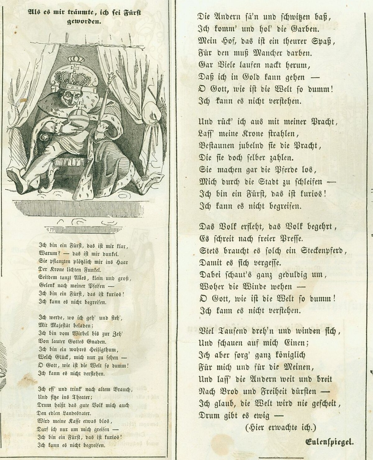 Als es mir träumte, ich sei Fürst geworden (Eulenspiegel Nr. 13, 25.3.1848, S. 50-51) Als es mir träumte, ich sei Fürst geworden (Eulenspiegel Nr. 13, 25.3.1848, S. 50-51)