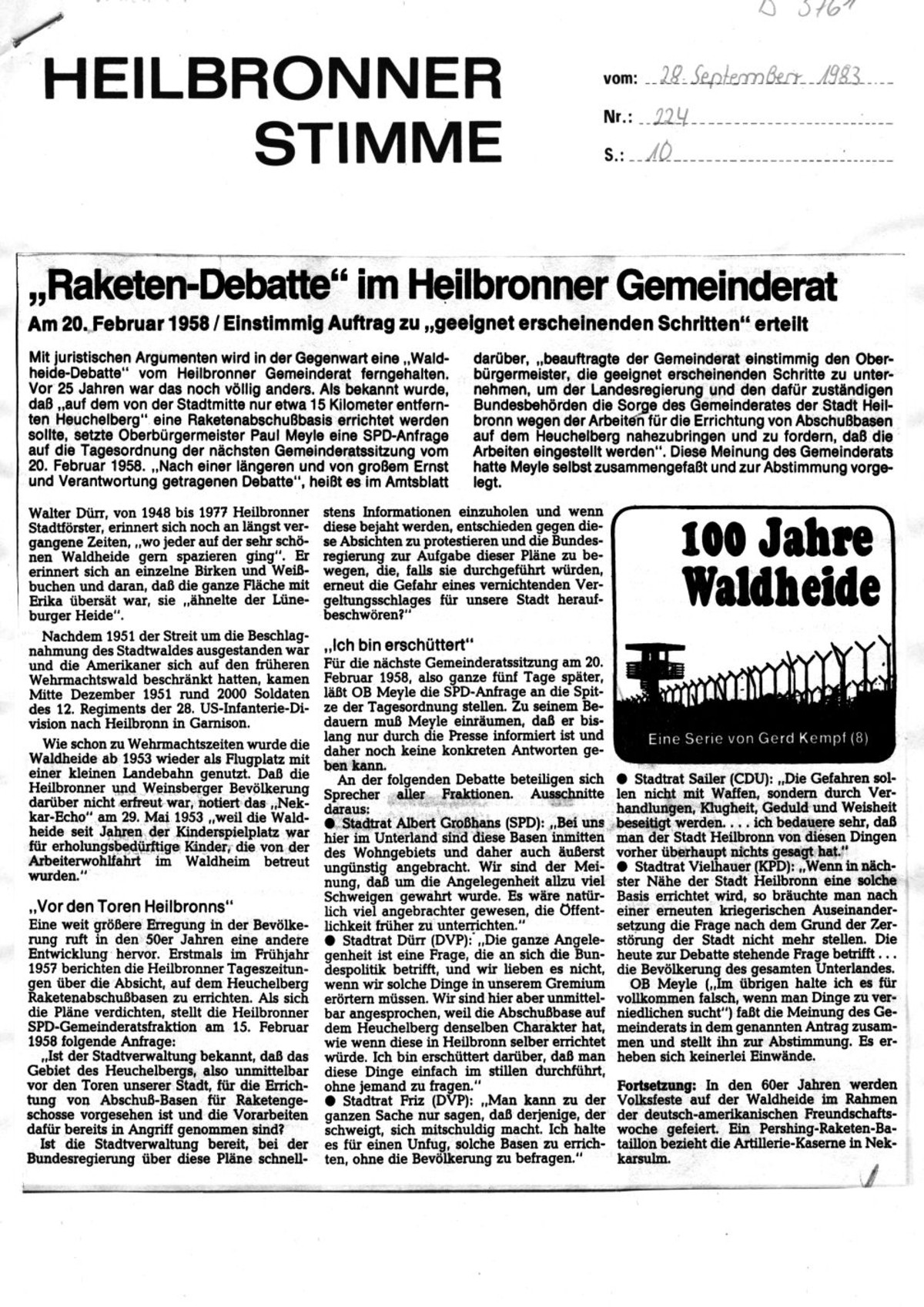 Gerd Kempf: 100 Jahre Waldheide - Serie der Heilbronner Stimme 1983, Teil 8 a (stimme.de) Gerd Kempf: 100 Jahre Waldheide - Serie der Heilbronner Stimme 1983, Teil 8 a (stimme.de)