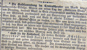Bericht über die Goldsammlung im Centraltheater, Neckar-Echo vom 13. Februar 1915 (Stadtarchiv Heilbronn L008-50)