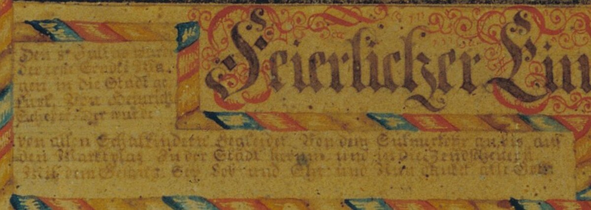 Ausschnitt aus dem Erinnerungsblatt Einzug des Erntewagens 1817 (Foto Stadtarchiv Heilbronn) Ausschnitt aus dem Erinnerungsblatt Einzug des Erntewagens 1817 (Foto Stadtarchiv Heilbronn)