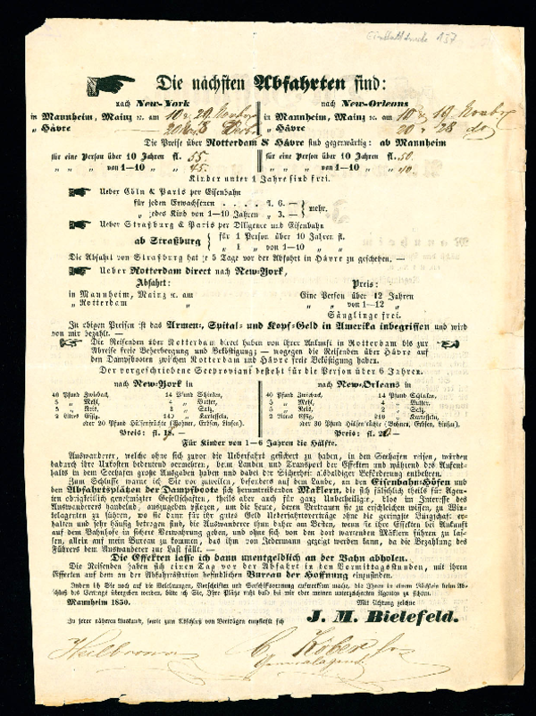 Werbeprospekt für Auswanderer von 1850, unterzeichnet mit "Heilbronn, C. Kober, Generalagent"Seite 2 (Stadtarchiv Heilbronn E002-137)