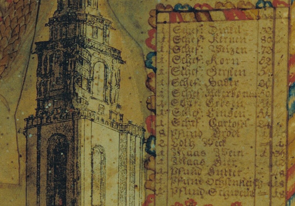 Ausschnitt aus dem Erinnerungsblatt Einzug des Erntewagens 1817 (Foto Stadtarchiv Heilbronn) Ausschnitt aus dem Erinnerungsblatt Einzug des Erntewagens 1817 (Foto Stadtarchiv Heilbronn)