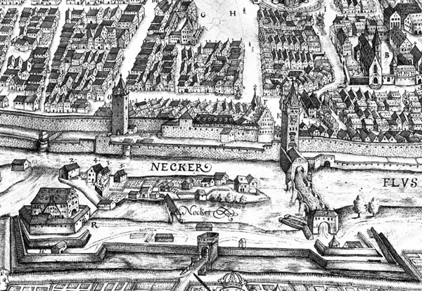 1658
Wasenmühle bis Neckarbrücke
Stadtansicht von Johann Sigmund Schlehenried (Ausschnitt)