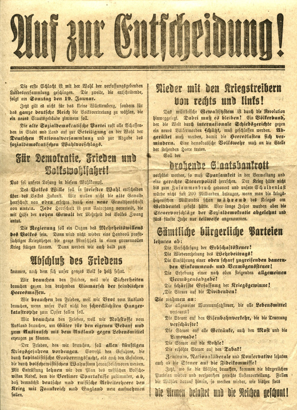 Flugblatt der SPD zur Wahl am 19.1.1919 für die Nationalversammlung (Stadtarchiv Heilbronn E002-316)