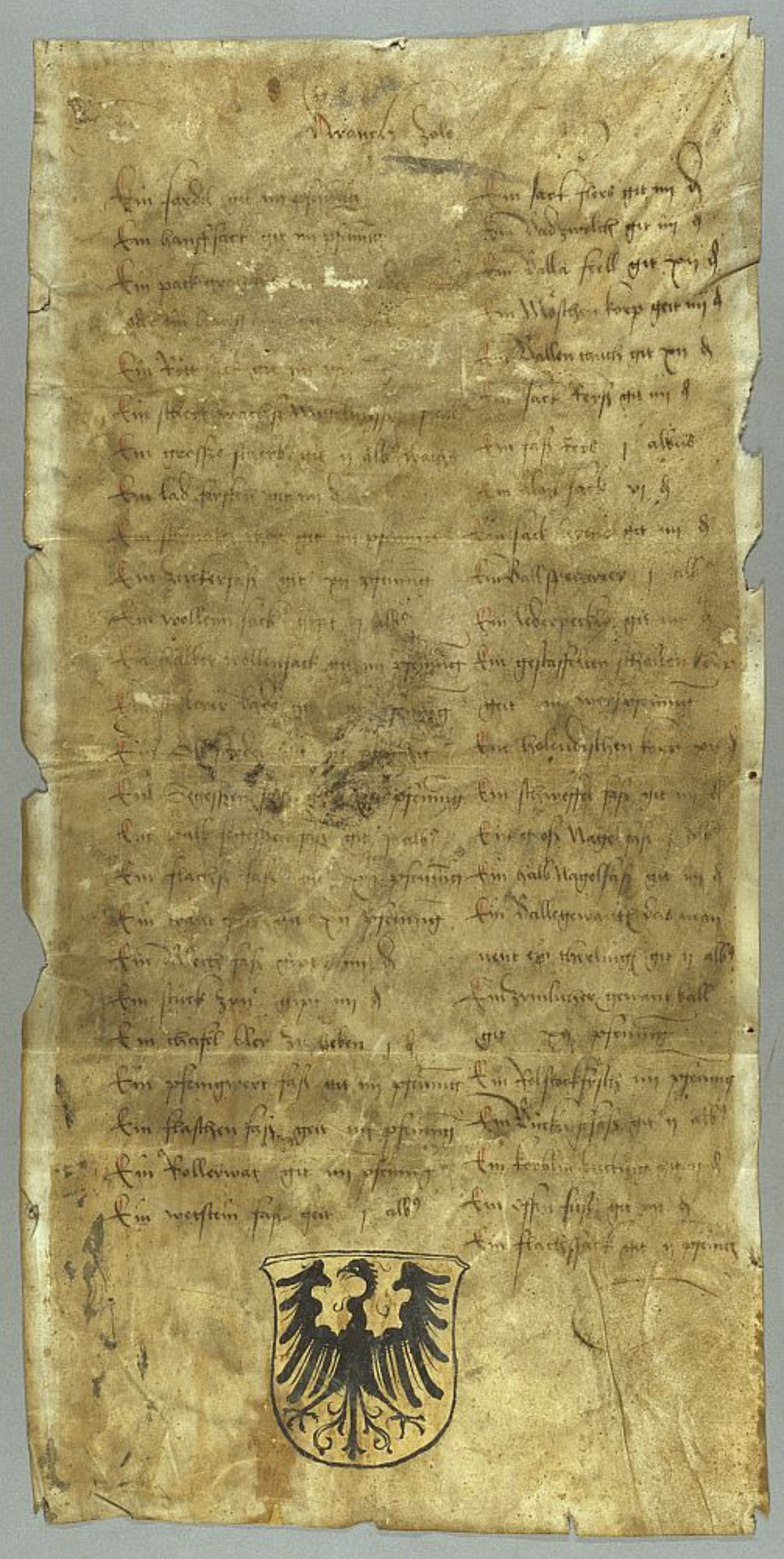 Zolltafel vom Heilbronner Kran; 1514 (Foto Stadtarchiv Heilbronn) Zolltafel vom Heilbronner Kran; 1514 (Foto Stadtarchiv Heilbronn)