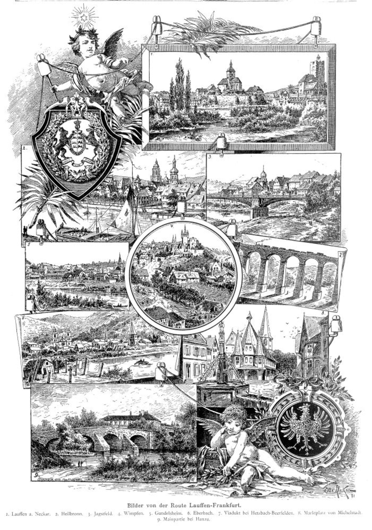 Darstellung der Route Lauffen-Frankfurt/Main in den Ausstellungsnachrichten (Offizielle Zeitung der Internationalen Elektrotechnischen Ausstellung Nr. 2, S. 30) Darstellung der Route Lauffen-Frankfurt/Main in den Ausstellungsnachrichten (Offizielle Zeitung der Internationalen Elektrotechnischen Ausstellung Nr. 2, S. 30)