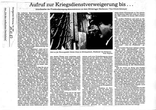 Ulrich Schreyer: Aufruf zur Kriegsdienstverweigerung bis ... (Stuttgarter Zeitung Nr. 292 vom 19. Dezember 1983)