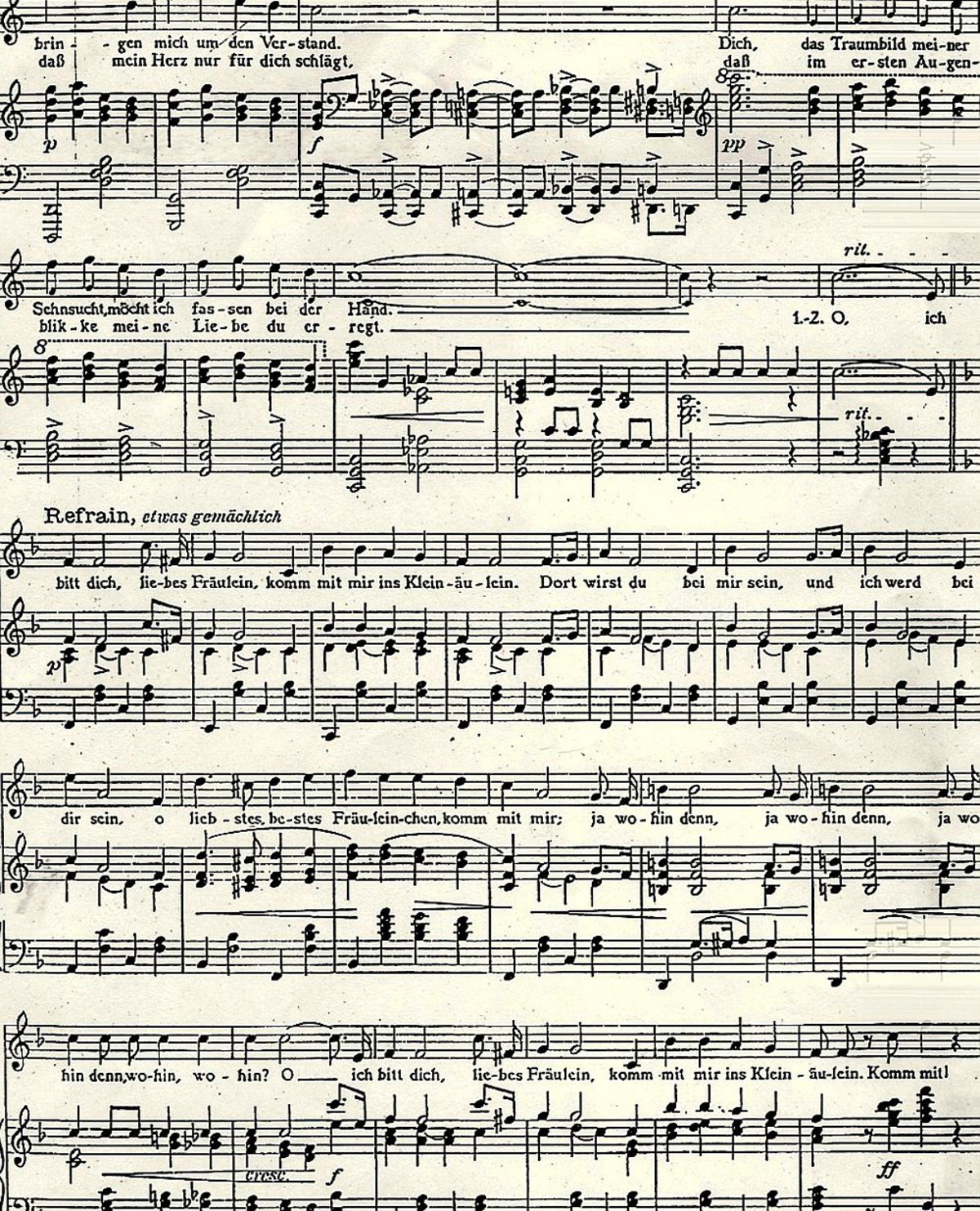 Kleinäuleinlied aus der Kurzoper: Das Fräulein vom Kleinäulein. Musik Dr. Ernst Müller, Text Agnes Prückner (Stadtarchiv Heilbronn) Kleinäuleinlied aus der Kurzoper: Das Fräulein vom Kleinäulein. Musik Dr. Ernst Müller, Text Agnes Prückner (Stadtarchiv Heilbronn)