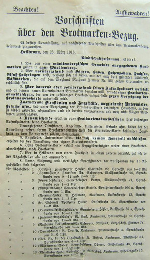 Vorschriften über den Brotmarken-Bezug, 25. März 1915 (Stadtarchiv Heilbronn D020-65)