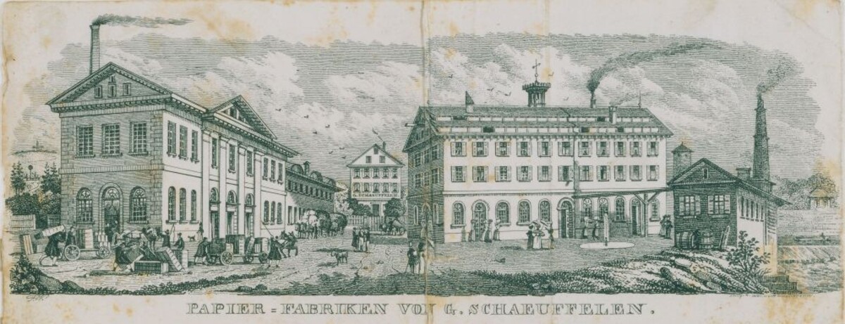 Papierfabrik von Schaeuffelen, um 1850 (Stadtarchiv Heilbronn E005-2146) Papierfabrik von Schaeuffelen, um 1850 (Stadtarchiv Heilbronn E005-2146)