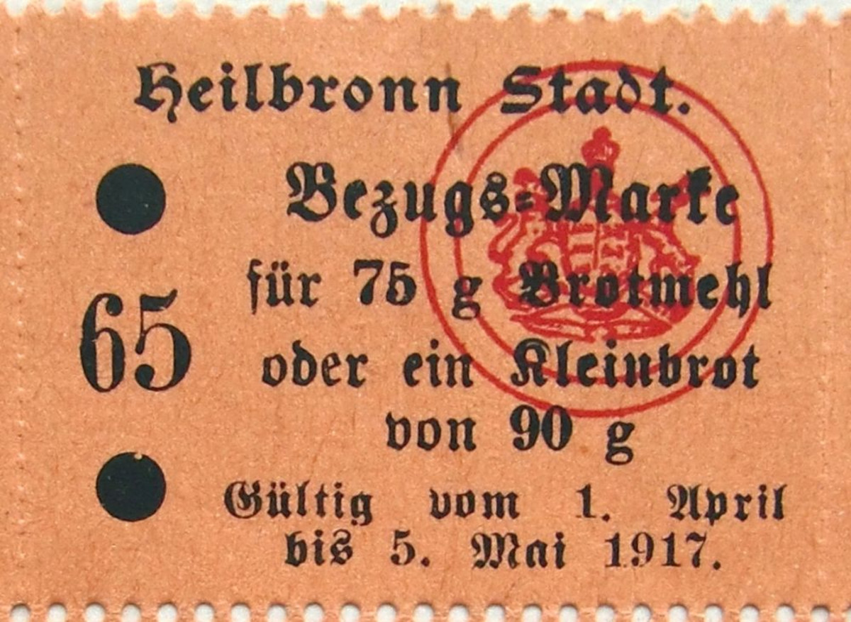Bezugsmarke für Brotmehl oder Brot, April 1917 (Stadtarchiv Heilbronn D020-65)