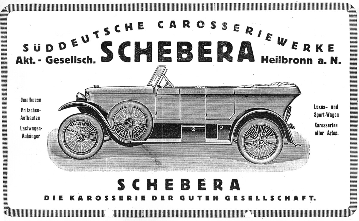 Werbeanzeige der Schebera-Werke; 1921 (Stadtarchiv Heilbronn) Werbeanzeige der Schebera-Werke; 1921
(Stadtarchiv Heilbronn)