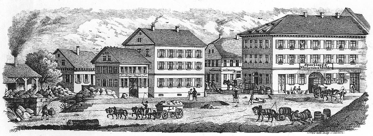 Wohn- und Mühlgebäude von Sperling und Baumann, ca. 1836