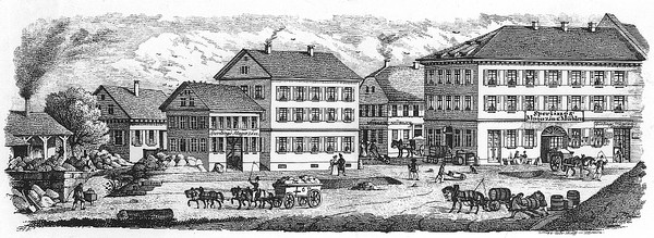 Wohn- und Mühlgebäude von Sperling und Baumann, ca. 1836