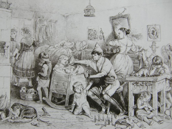 Th. Hosemann, Schuhmacherfamilie 1845 (In: Jacobeit, Sigrid und Wolfgang: Illustrierte Alltagsgeschichte des deutschen Volkes, 1810-1900, Köln 1988, S. 246)