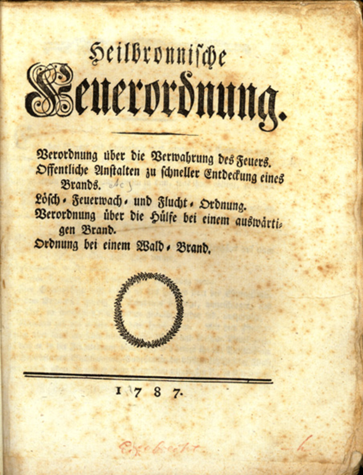 "Heilbronnische Feuerordnung"; 1787
(Stadtarchiv Heilbronn)
