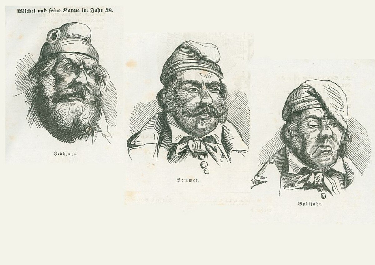Michel und seine Kappe im Jahr 48 (Eulenspiegel Nr. 13, 24.3.1849, S. 51) Michel und seine Kappe im Jahr 48 (Eulenspiegel Nr. 13, 24.3.1849, S. 51)