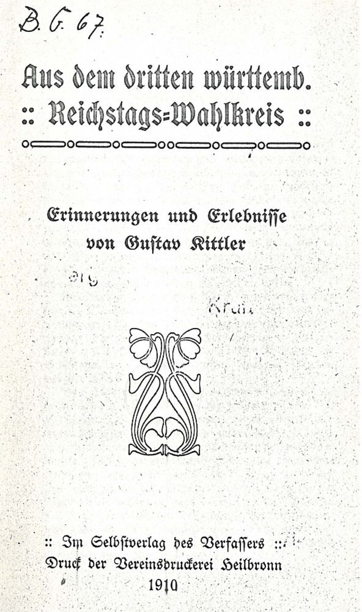 Titelblatt der von Gustav Kittler verfassten Erinnerungen