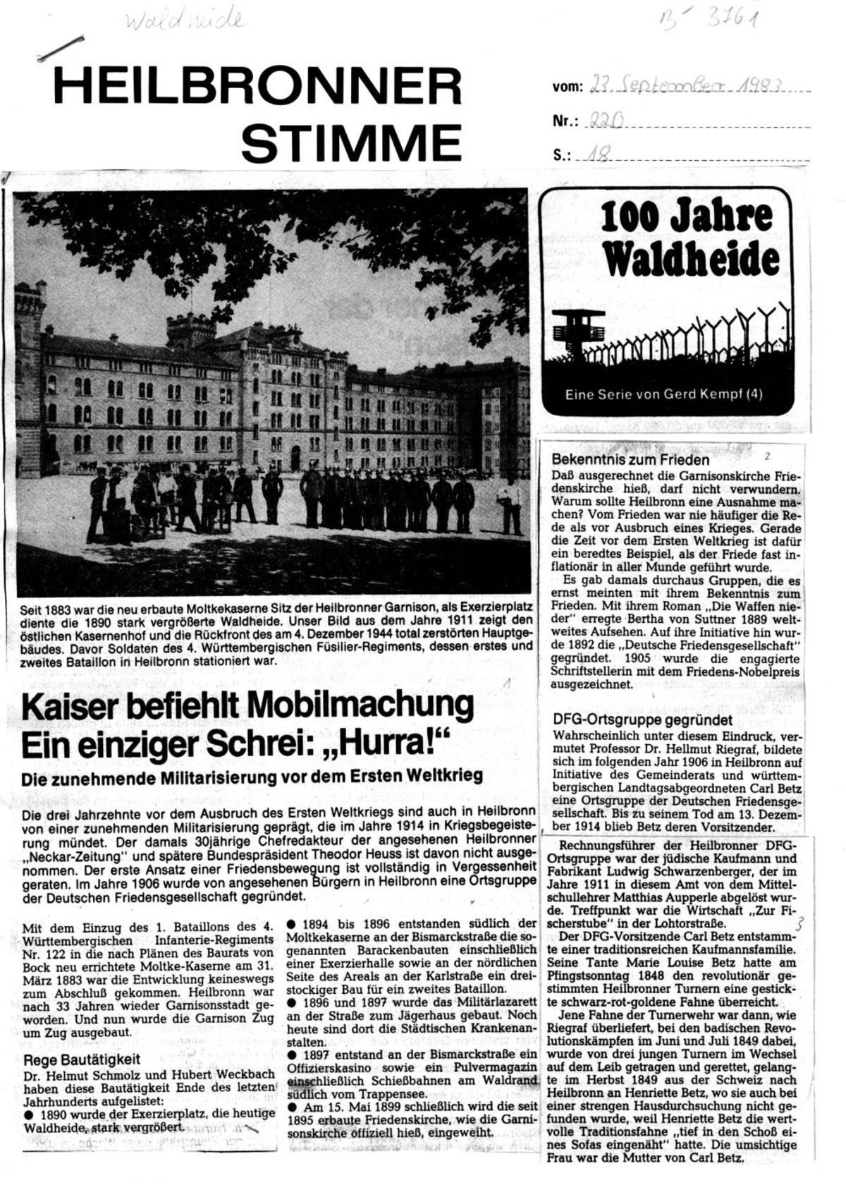 Gerd Kempf: 100 Jahre Waldheide - Serie der Heilbronner Stimme 1983, Teil 4 a (stimme.de) Gerd Kempf: 100 Jahre Waldheide - Serie der Heilbronner Stimme 1983, Teil 4 a (stimme.de)