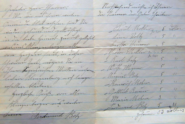Brief aus Amerika von Ferdinand Betz an Pfarrer Hermann Zeuner in Klingenberg vom 8. Dezember 1915, S. 2-3 (Stadtarchiv Heilbronn C006A-395)