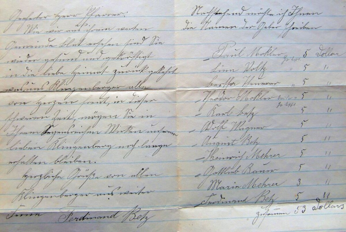 Brief aus Amerika von Ferdinand Betz an Pfarrer Hermann Zeuner in Klingenberg vom 8. Dezember 1915, S. 2-3 (Stadtarchiv Heilbronn C006A-395) Brief aus Amerika von Ferdinand Betz an Pfarrer Hermann Zeuner in Klingenberg vom 8. Dezember 1915, S. 2-3 (Stadtarchiv Heilbronn C006A-395)
