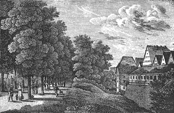 Stadtgraben und Allee; 1829
Lithographie der Gebrüder Wolff 
(Stadtarchiv Heilbronn)