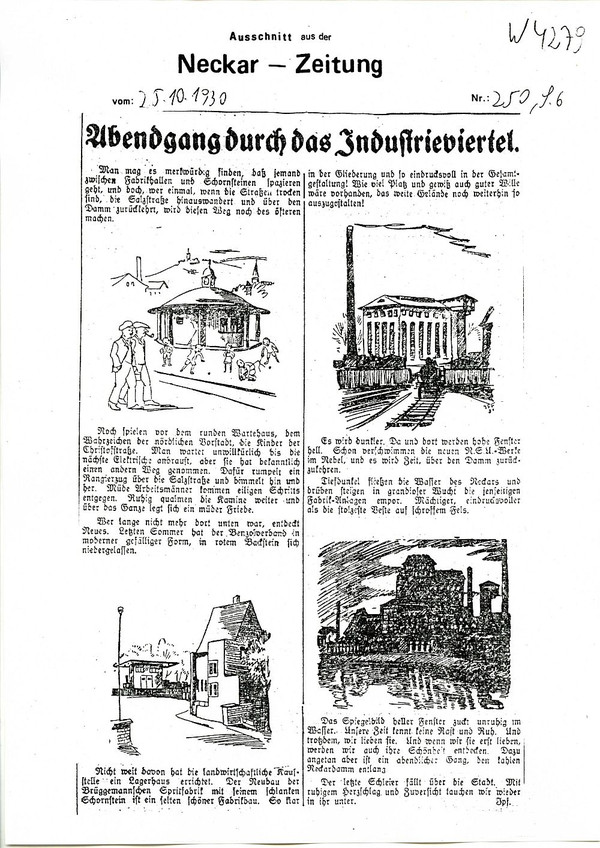 Abendgang durch das Industrieviertel (Neckar-Zeitung Nr. 250, 25. Oktober 1930, S. 6)