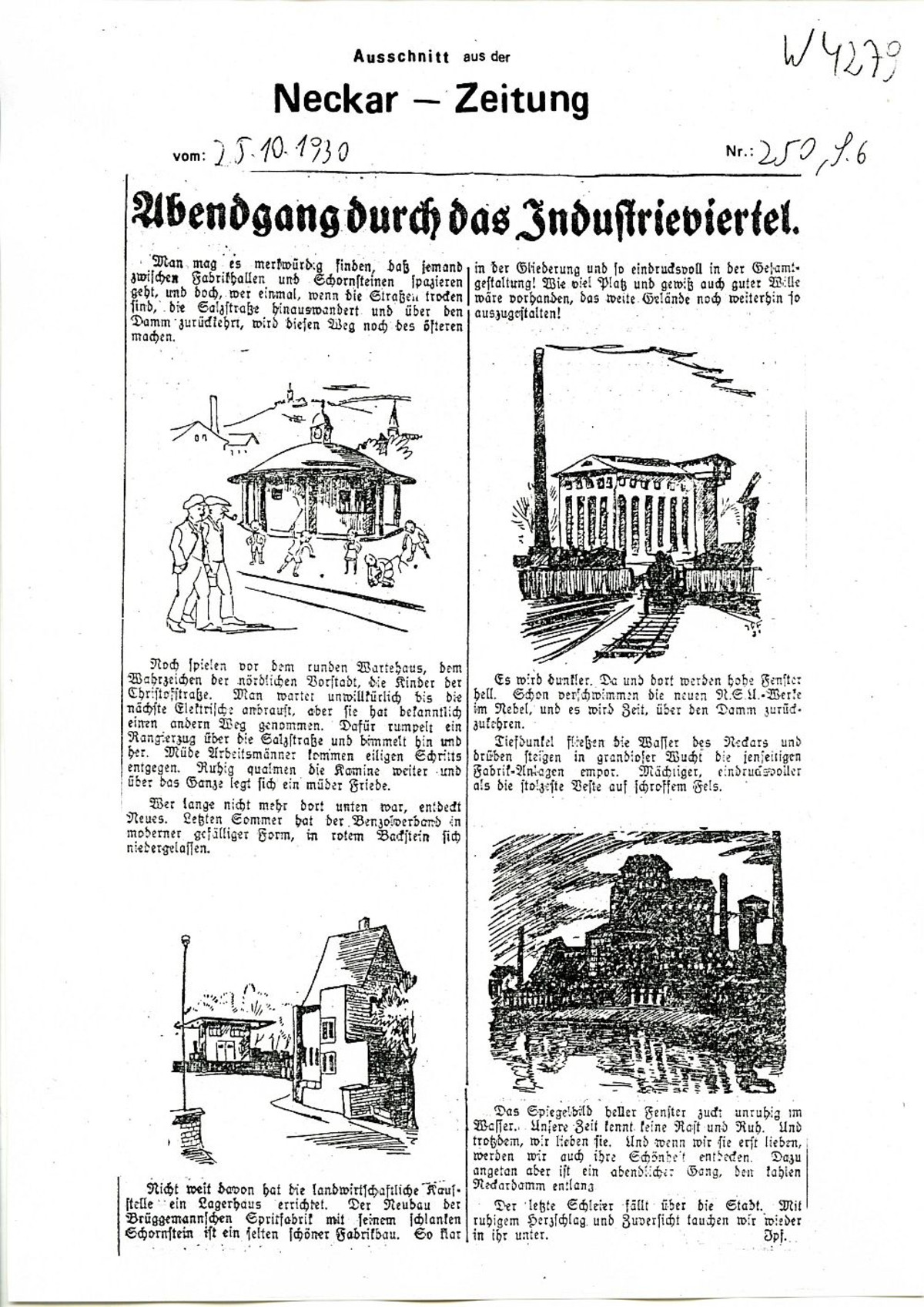 Abendgang durch das Industrieviertel (Neckar-Zeitung Nr. 250, 25. Oktober 1930, S. 6) Abendgang durch das Industrieviertel (Neckar-Zeitung Nr. 250, 25. Oktober 1930, S. 6)