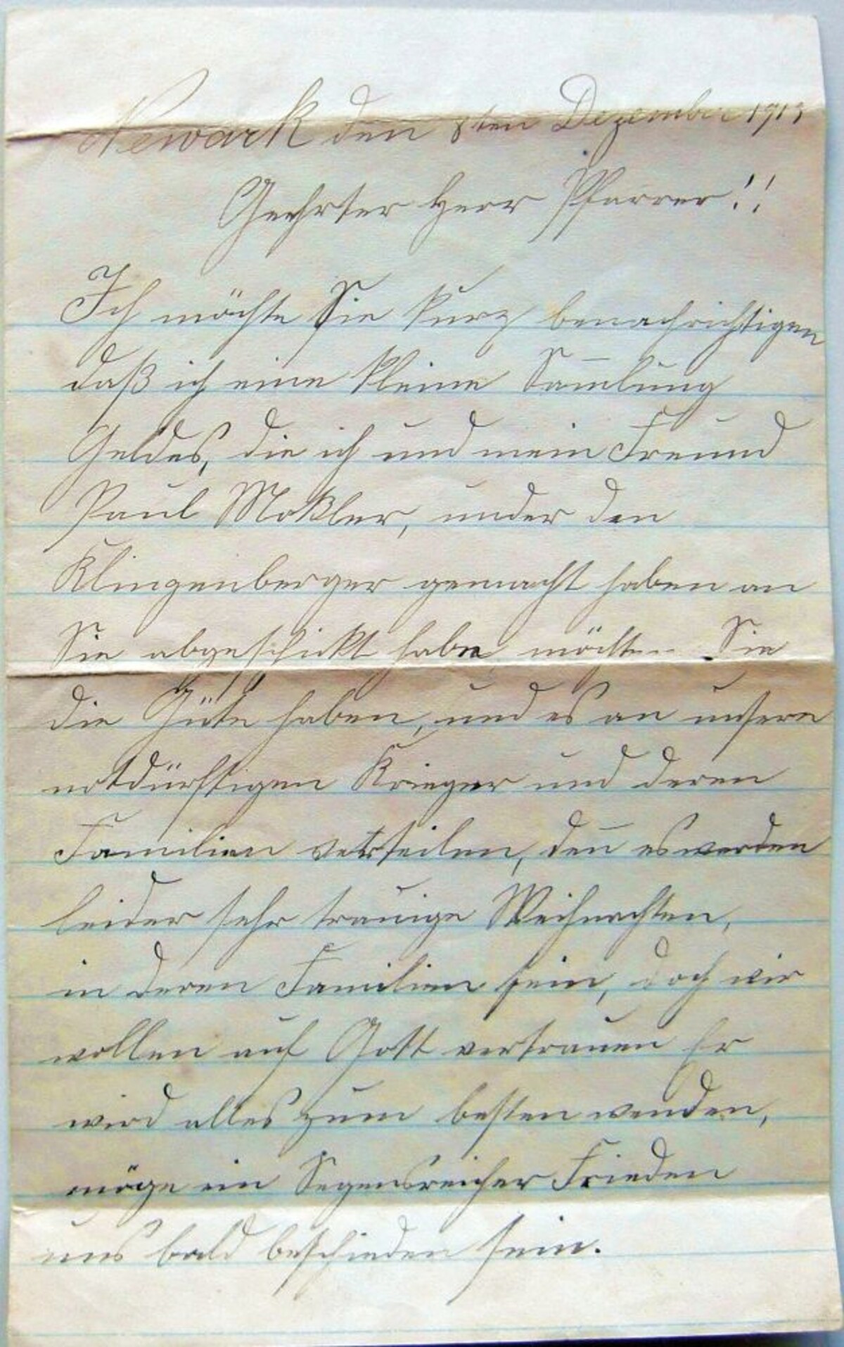 Brief aus Amerika von Ferdinand Betz an Pfarrer Hermann Zeuner in Klingenberg vom 8. Dezember 1915, S. 1 (Stadtarchiv Heilbronn C006A-395) Brief aus Amerika von Ferdinand Betz an Pfarrer Hermann Zeuner in Klingenberg vom 8. Dezember 1915, S. 1 (Stadtarchiv Heilbronn C006A-395)