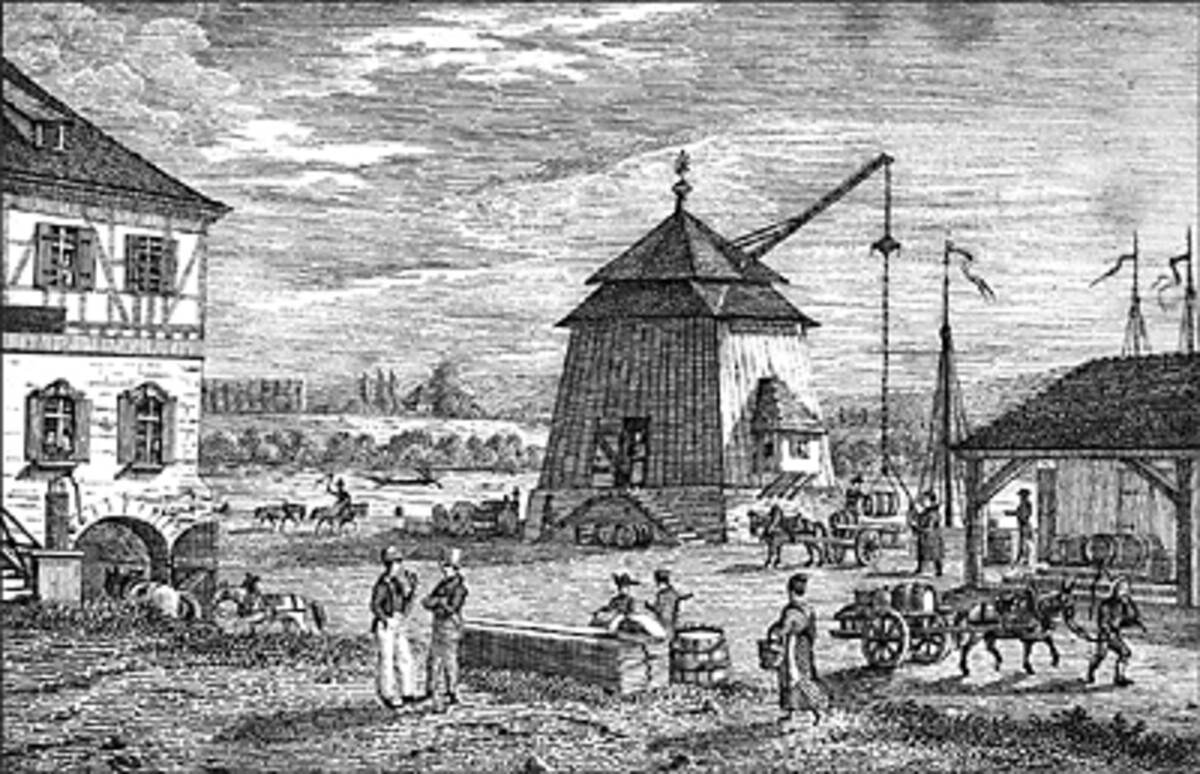 Der Kran und das Gasthaus zum Kranen in Heilbronn; 1829
Lithographie der Gebrüder Wolff
(Stadtarchiv Heilbronn)