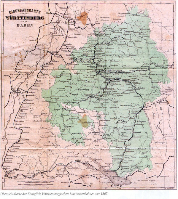 Das Linienetz der Königlich-Württembergischen Staatseisenbahn vor 1867