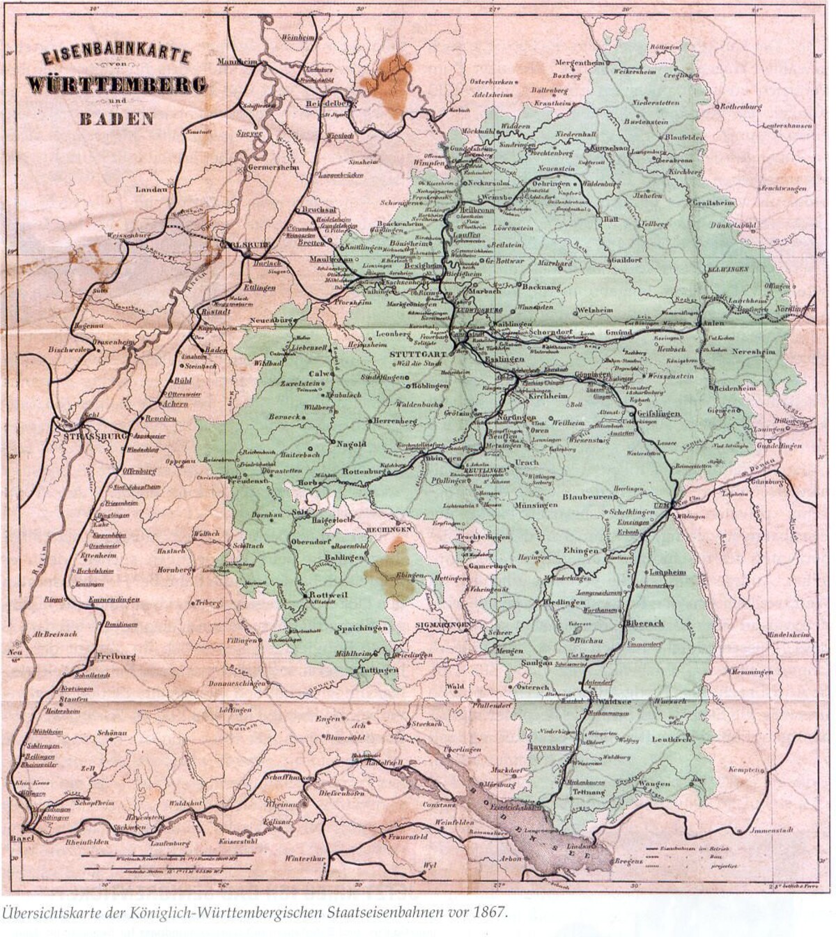 Das Linienetz der Königlich-Württembergischen Staatseisenbahn vor 1867 Das Linienetz der Königlich-Württembergischen Staatseisenbahn vor 1867