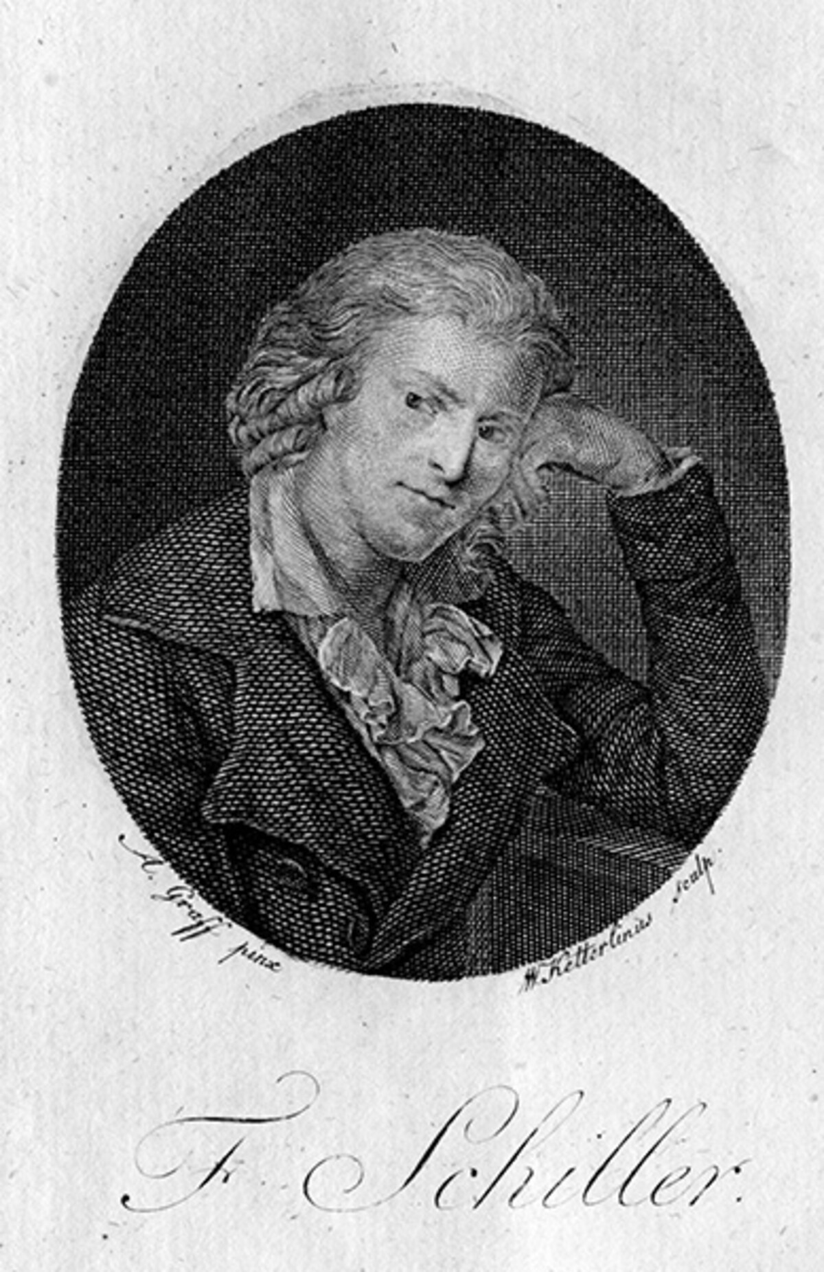 Dieser Kupferstich von Christian Wilhelm Ketterlinus (nach Anton Graff) ziert als Frontispiz jeweils zwei von Carl Lang in Heilbronn herausgegebene Almanache von 1796 und 1797.
(Stadtarchiv Heilbronn)