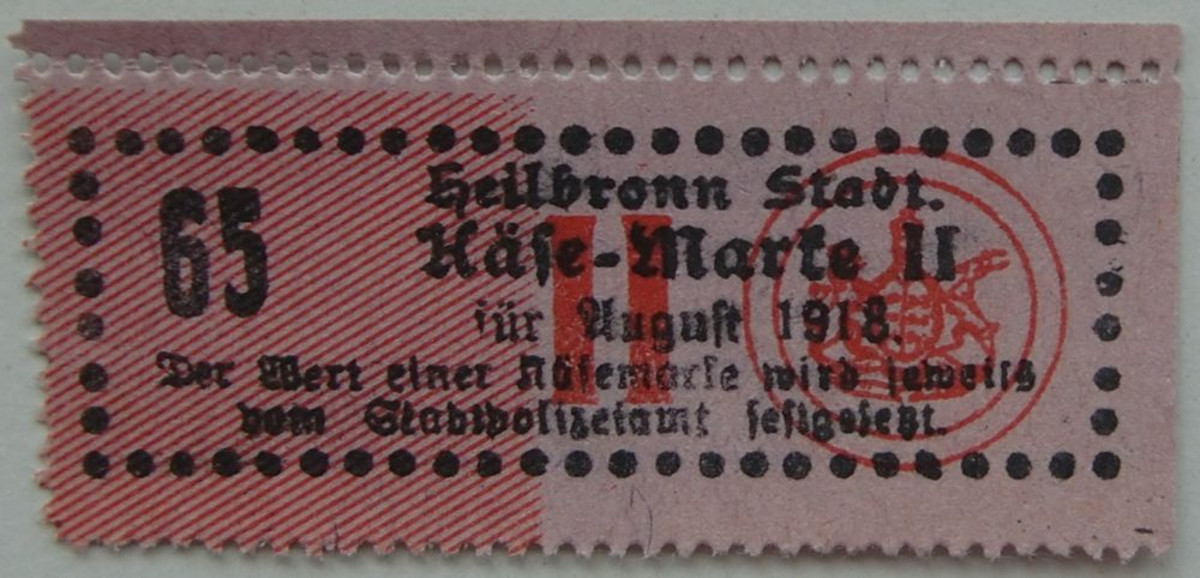 Bezugsmarke für Käse, August 1918 (Stadtarchiv Heilbronn D020-65)