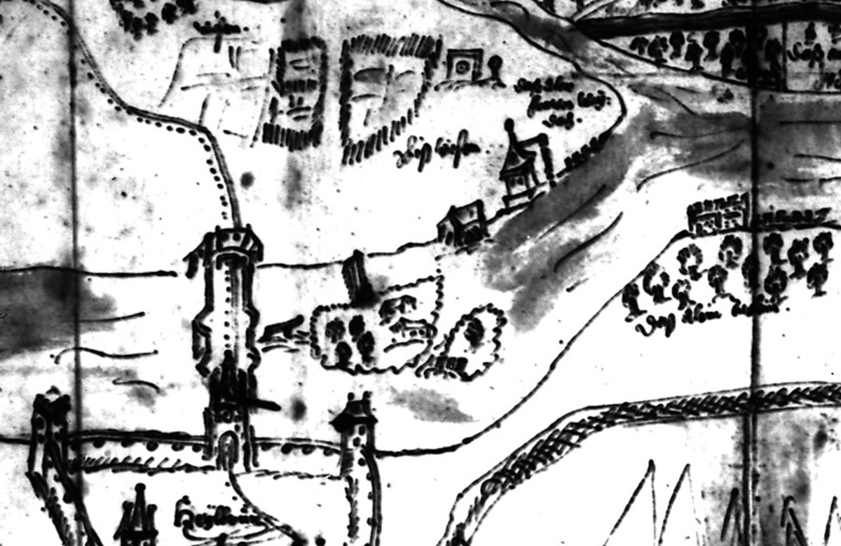 Ansicht der Stadt von Osten (Ausschnitt); 1597 (Hauptstaatsarchiv Stuttgart) Ansicht der Stadt von Osten (Ausschnitt); 1597 (Hauptstaatsarchiv Stuttgart)