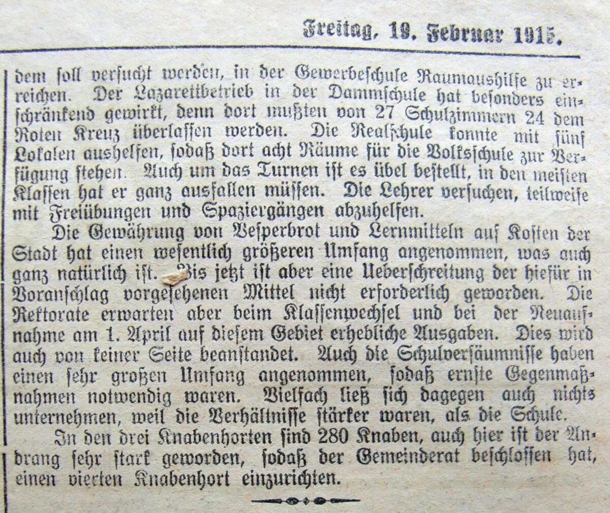 Neckar-Echo vom 19. Februar 1915: Über die Einwirkungen des Krieges auf des Schulwesen der Stadt Heilbronn - Fortsetzung (Stadtarchiv Heilbronn L008-50) Neckar-Echo vom 19. Februar 1915: Über die Einwirkungen des Krieges auf des Schulwesen der Stadt Heilbronn - Fortsetzung (Stadtarchiv Heilbronn L008-50)
