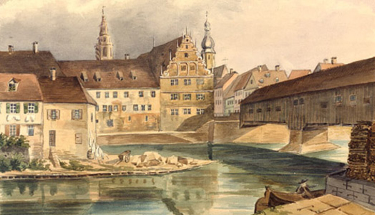 Das Spital an der Neckarbrücke; 1857
Aquarell von Gustav Schmoller
(Privatbesitz)