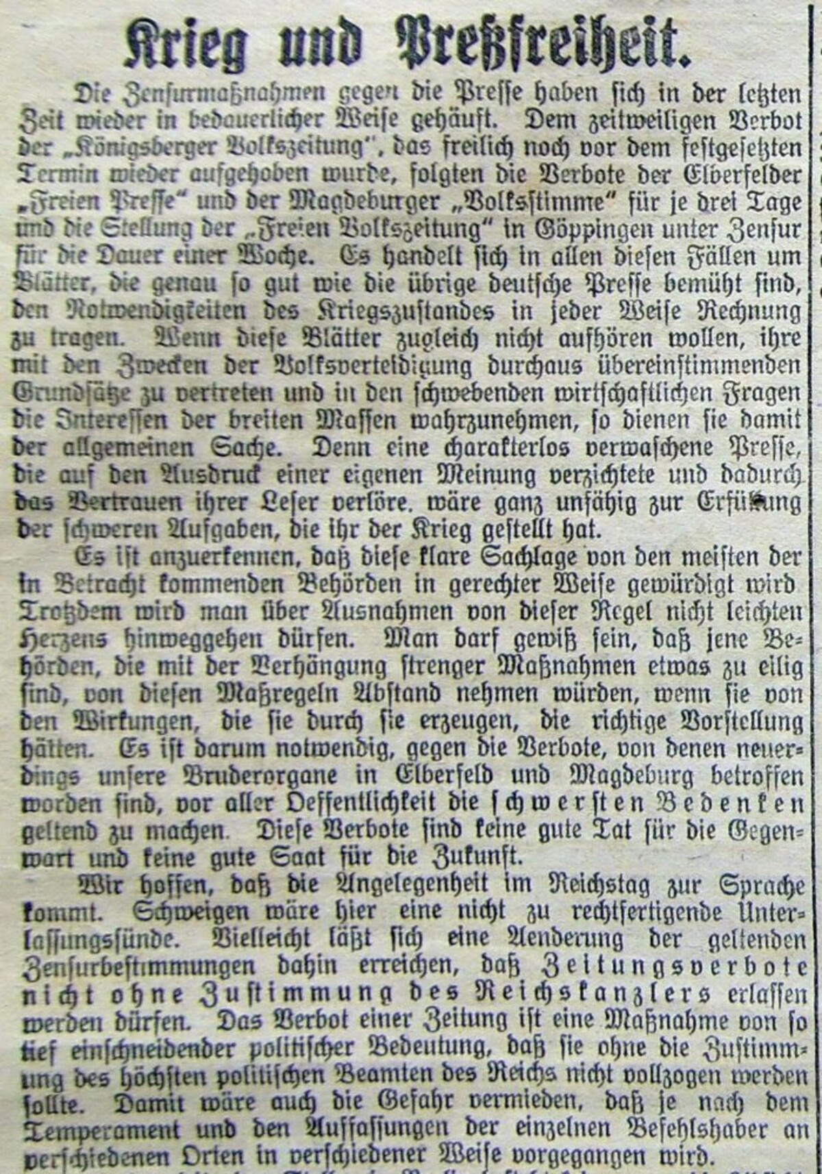 Neckar-Echo vom 6. März 1915: Krieg und Preßfreiheit (Stadtarchiv Heilbronn L008-50) Neckar-Echo vom 6. März 1915: Krieg und Preßfreiheit (Stadtarchiv Heilbronn L008-50)