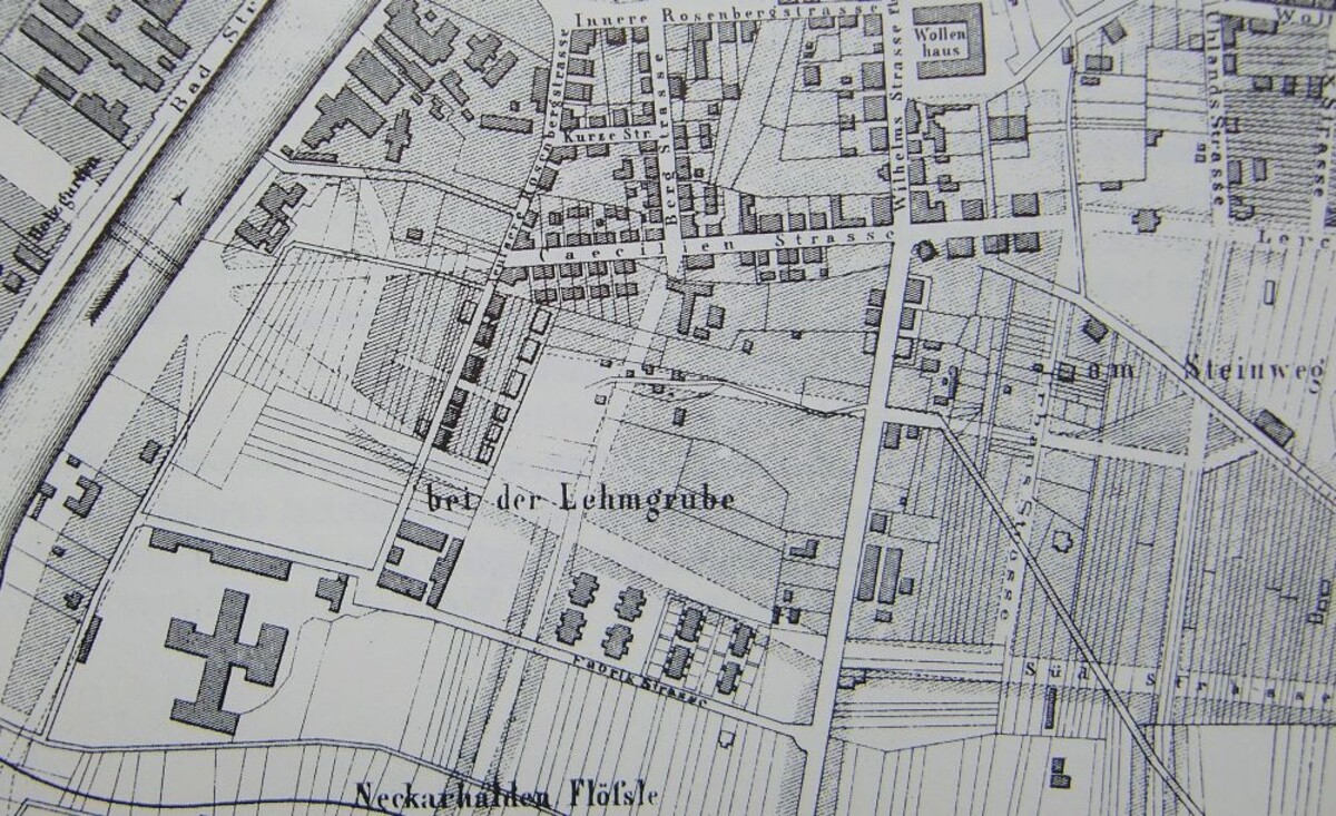 Die Lage der Arbeiterhäuser im ehemaligen Industriegebiet zwischen der heutigen Südstraße und der Fabrikstraße "bei der Lehmgrube" (Stadtarchiv Heilbronn A034-76) Die Lage der Arbeiterhäuser im ehemaligen Industriegebiet zwischen der heutigen Südstraße und der Fabrikstraße "bei der Lehmgrube" (Stadtarchiv Heilbronn A034-76)